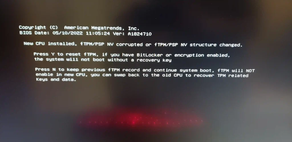 fTPM/PSP NV corrupted error comes after new cpu installed