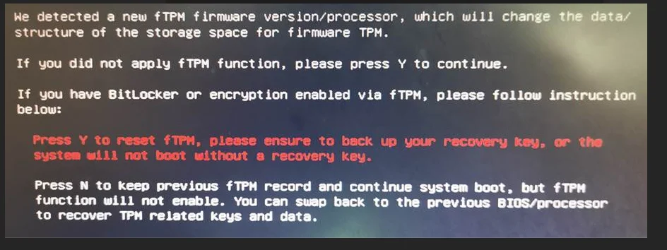 Should You Press “Y” or “N” When Prompted by the fTPM Error?